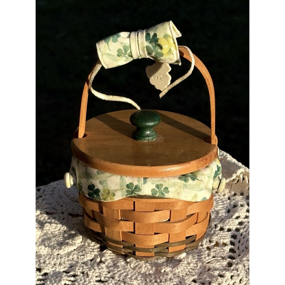 Longaberger 2002 Lucky You Basket Lid Liner Protector Tie On Shamrock